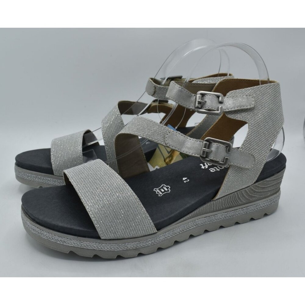 Remonte Womens Size EU‎ 41 US 9.5 Icess Silver Platinum Leather Wedge Sandals
